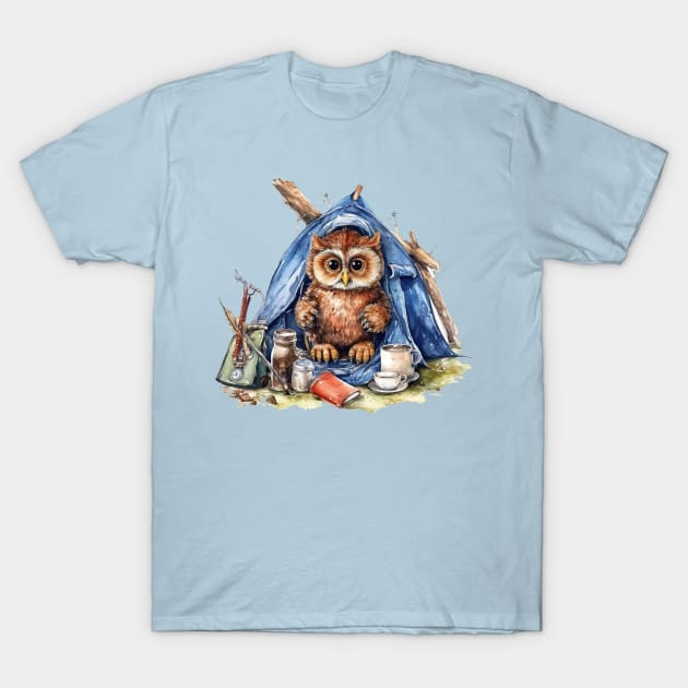 Watercolor Camping Owl #2 T-Shirt by Chromatic Fusion Studio
